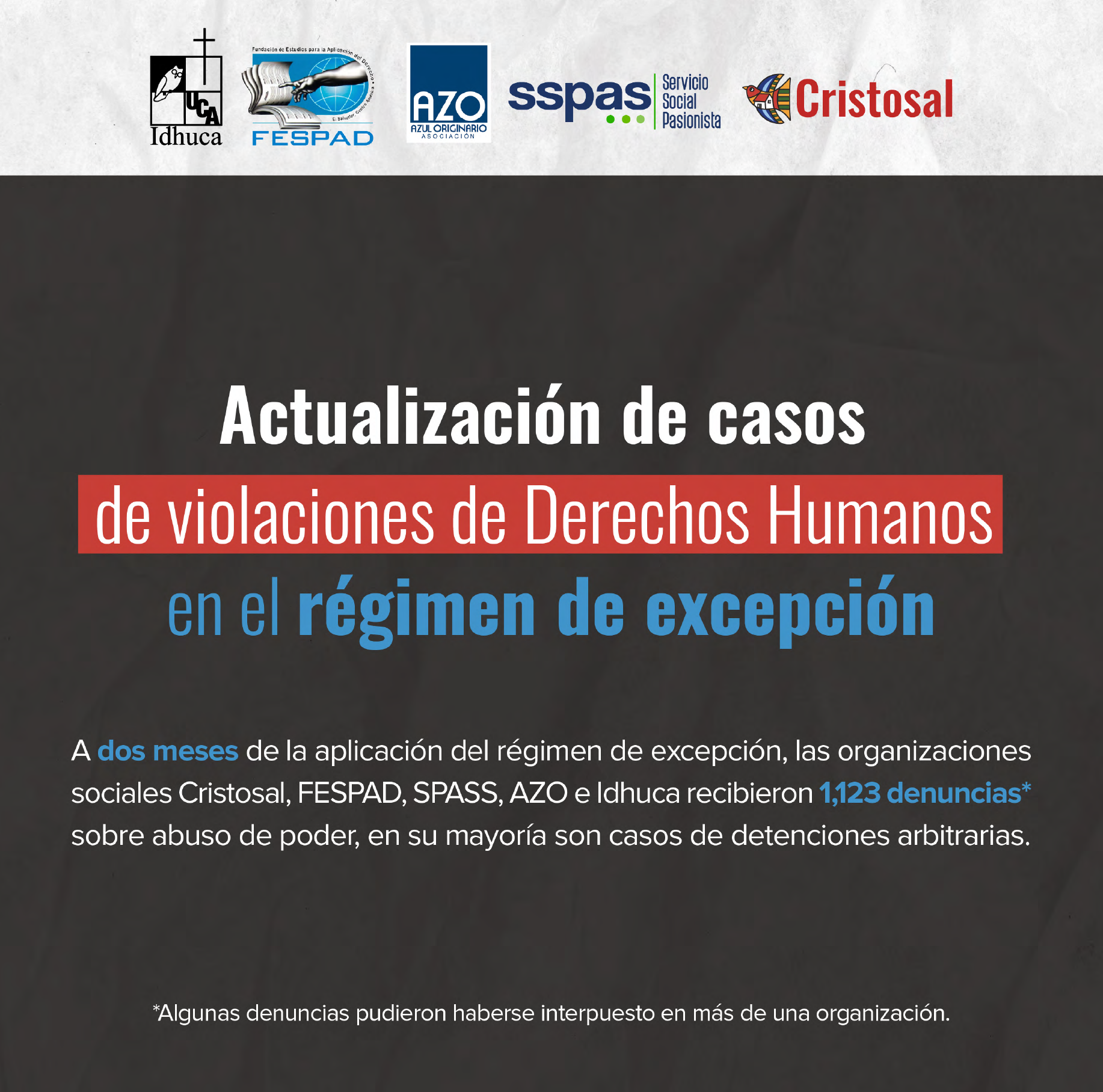 Actualización de casos de violaciones de derechos humanos en el régimen de excepción.